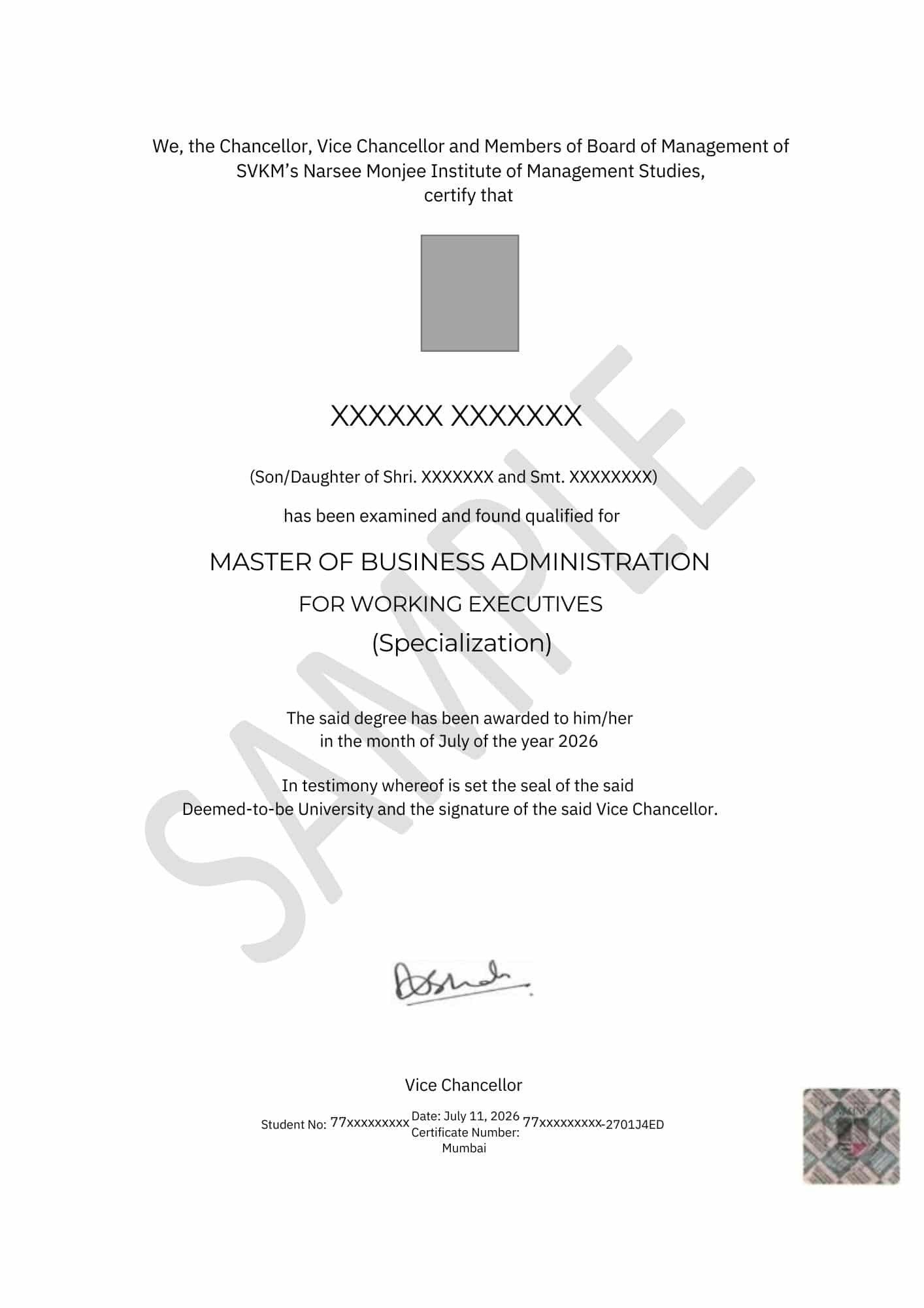 NMIMS Certificate